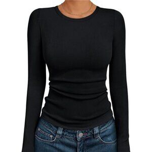 Long Sleeve Shirts Blouses Fall Fashion Ribbed Basic Tops Winter